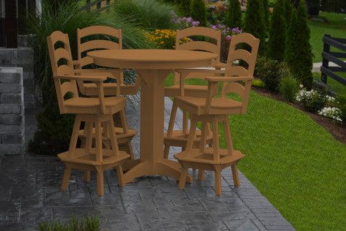A&L Furniture Recycled Plastic 44in Round Bar Height Table with Ladderback Swivel Bar Chairs 5 Piece Set - Cedar