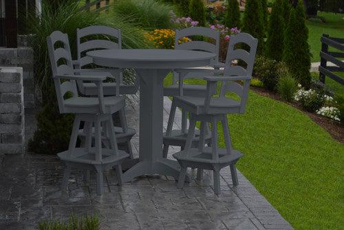 A&L Furniture Recycled Plastic 44in Round Bar Height Table with Ladderback Swivel Bar Chairs 5 Piece Set - Dark Gray