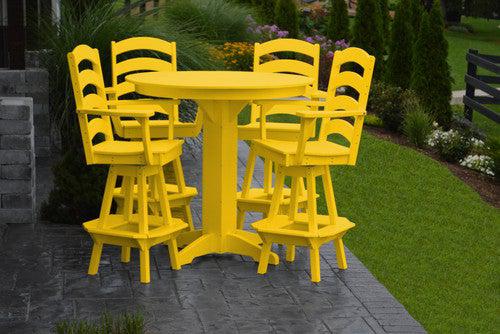 A&L Furniture Recycled Plastic 44in Round Bar Height Table with Ladderback Swivel Bar Chairs 5 Piece Set - Lemon Yellow