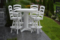 A&L Furniture Recycled Plastic 44in Round Bar Height Table with Ladderback Swivel Bar Chairs 5 Piece Set - White