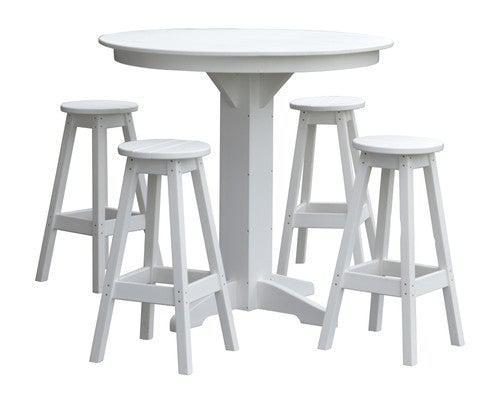 A&L Furniture Recycled Plastic 44in Round Bar Height Table with Bar Stools 5 Piece Set - White
