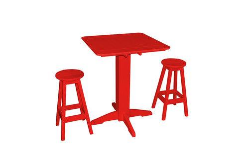A&L Furniture Recycled Plastic Square 3 Piece Pub Set - Bright Red