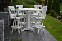 A&L Furniture Recycled Plastic 44in Square Bar Height Table with Royal Swivel Bar Chairs 5 Piece Set - White