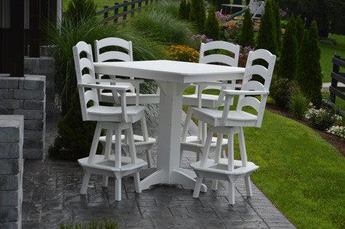 A&L Furniture Recycled Plastic 44in Square Bar Height Table with Ladderback Swivel Bar Chairs 5 Piece Set - White