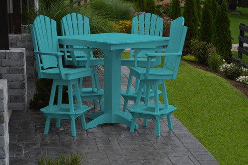 A&L Furniture Recycled Plastic 44in Square Bar Height Table with Adirondack Swivel Bar Chairs 5 Piece Set - Aruba Blue