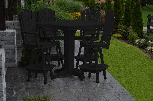 A&L Furniture Recycled Plastic 44in Square Bar Height Table with Adirondack Swivel Bar Chairs 5 Piece Set - Black
