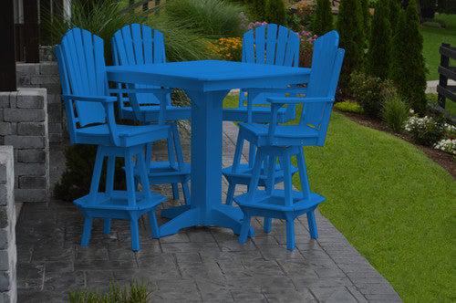 A&L Furniture Recycled Plastic 44in Square Bar Height Table with Adirondack Swivel Bar Chairs 5 Piece Set - Blue