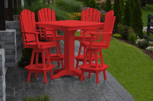 A&L Furniture Recycled Plastic 44in Square Bar Height Table with Adirondack Swivel Bar Chairs 5 Piece Set - Bright Red