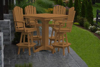 A&L Furniture Recycled Plastic 44in Square Bar Height Table with Adirondack Swivel Bar Chairs 5 Piece Set - Cedar