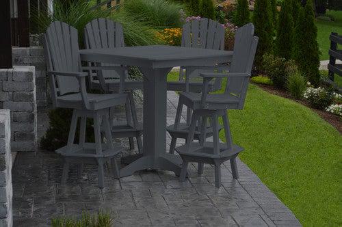 A&L Furniture Recycled Plastic 44in Square Bar Height Table with Adirondack Swivel Bar Chairs 5 Piece Set - Dark Gray