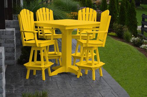 A&L Furniture Recycled Plastic 44in Square Bar Height Table with Adirondack Swivel Bar Chairs 5 Piece Set - Lemon Yellow