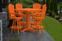 A&L Furniture Recycled Plastic 44in Square Bar Height Table with Adirondack Swivel Bar Chairs 5 Piece Set - Orange