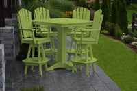 A&L Furniture Recycled Plastic 44in Square Bar Height Table with Adirondack Swivel Bar Chairs 5 Piece Set - Tropical Lime