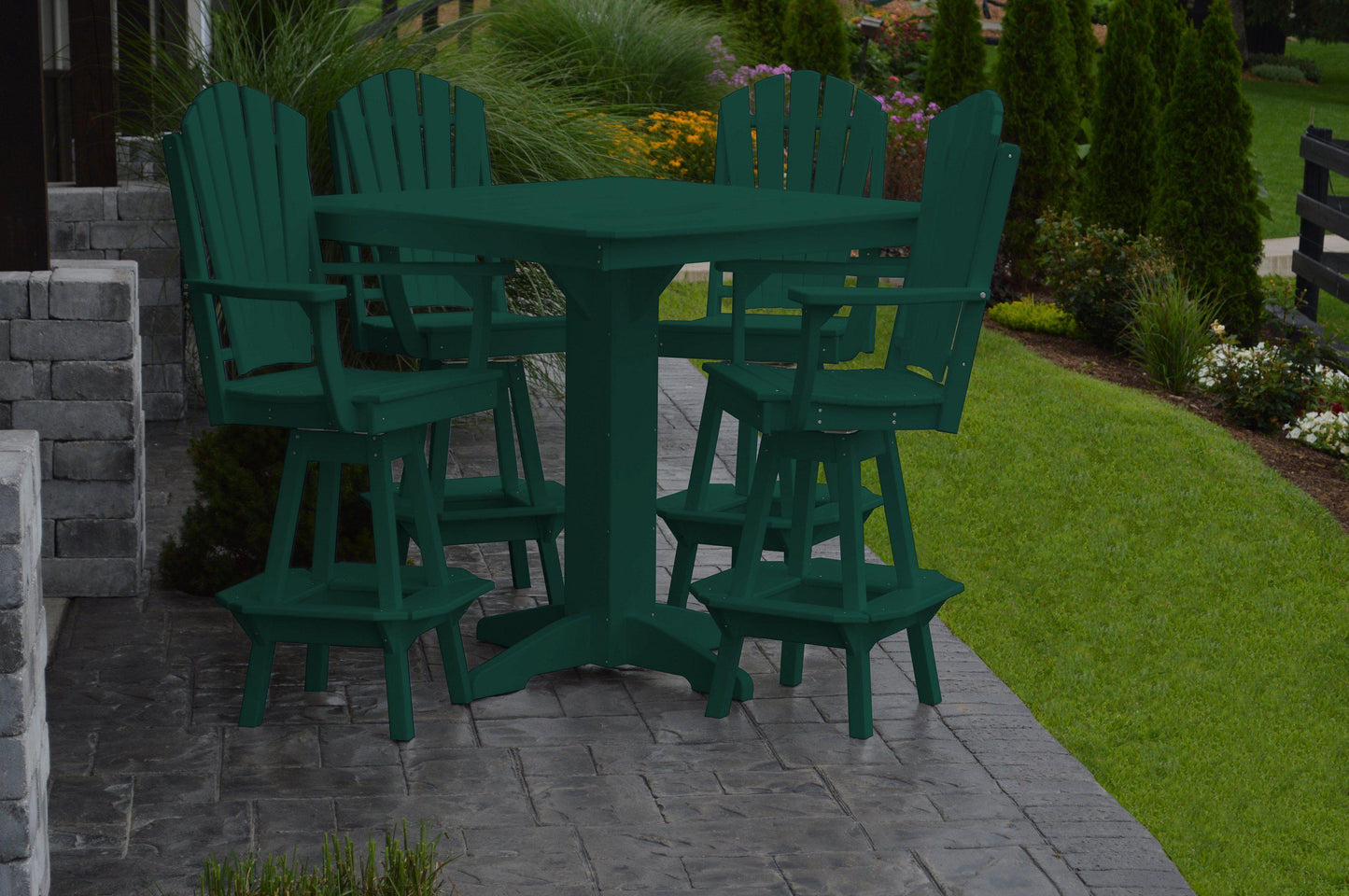 A&L Furniture Recycled Plastic 5 Piece Bar Height Square Table Set - Turf Green