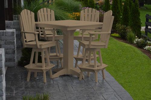 A&L Furniture Recycled Plastic 44in Square Bar Height Table with Adirondack Swivel Bar Chairs 5 Piece Set - Weatheredwood