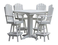 A&L Furniture Recycled Plastic 44in Square Bar Height Table with Adirondack Swivel Bar Chairs 5 Piece Set - White