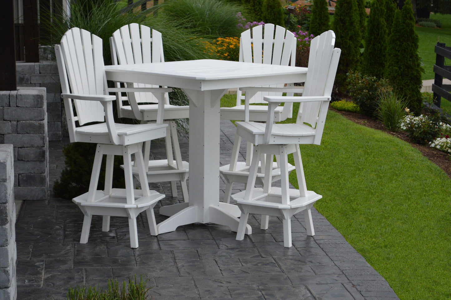 A&L Furniture Recycled Plastic 5 Piece Bar Height Square Table Set - White