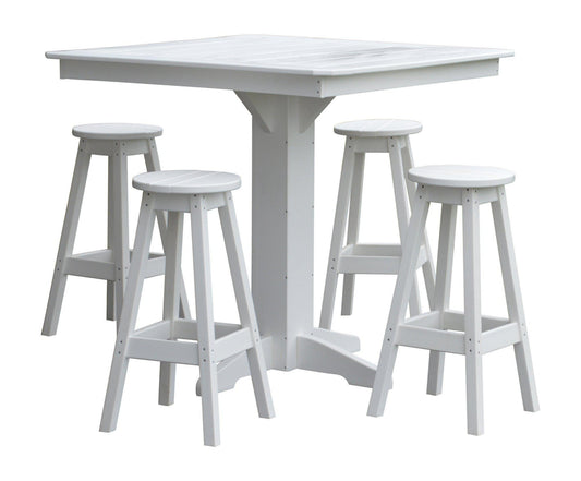 A&L Furniture Recycled Plastic 5 Piece Bar Height Square Table Set - White