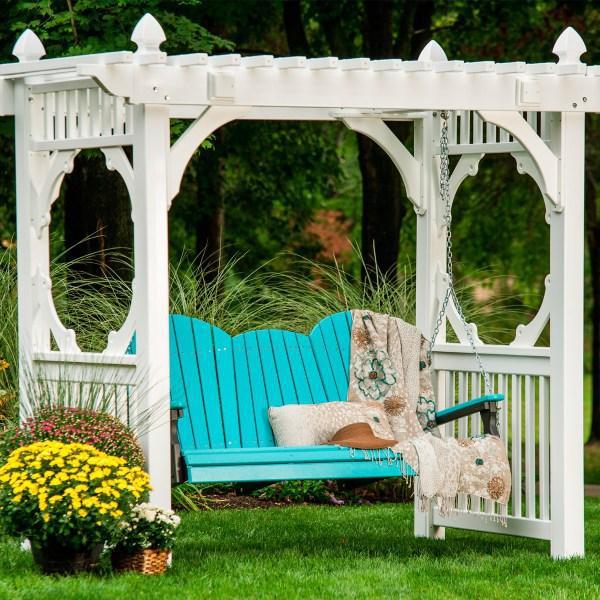 luxcraft classic vinyl swing stand white with aruba blue on black adirondack porch swing