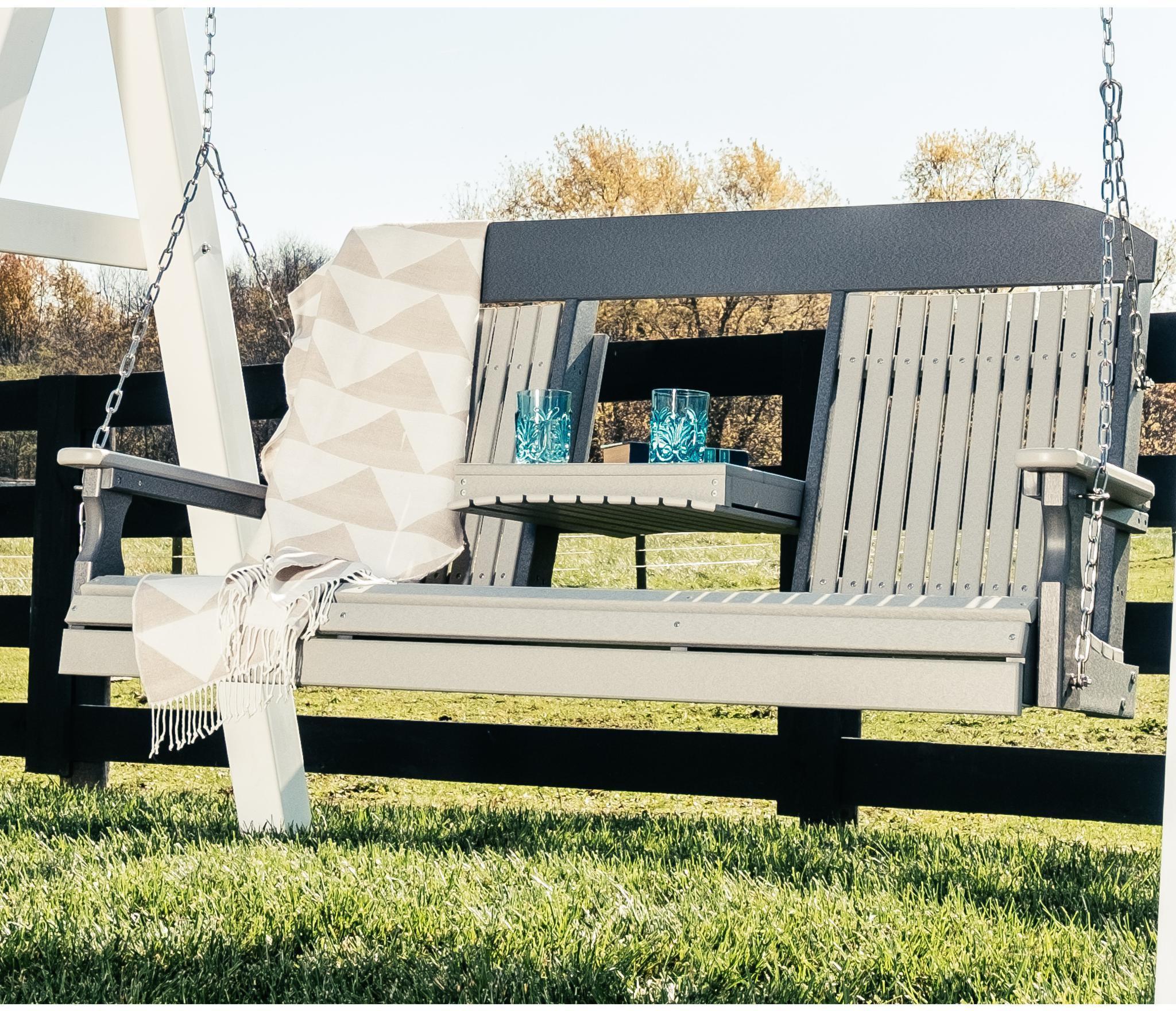 LuxCraft Classic 5' Porch Swing with Flip Down Center Console – Rocking