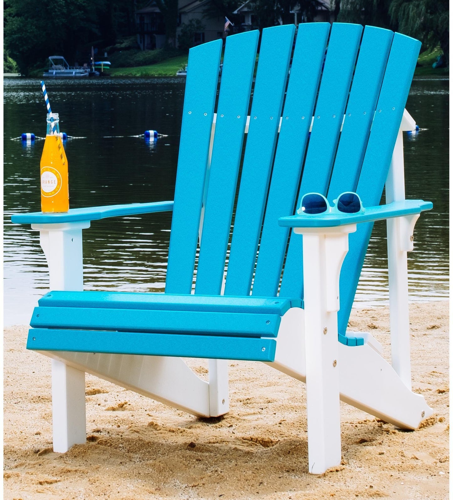 luxcraft recycled plastic deluxe adirondack chair aruba blue on white