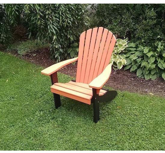 A & L Furniture Co. Amish Made Poly Fanback Adirondack Chair w/Black Frame  - Ships FREE in 5-7 Business days - Rocking Furniture