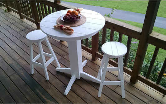 A&L Furniture Recycled Plastic 3 Piece Bar Set with 33" Round Table - White