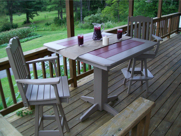 A&L Furniture Recycled Plastic Royal Swivel 3 Piece Bar Set with 44" Square Table - Weatheredwood