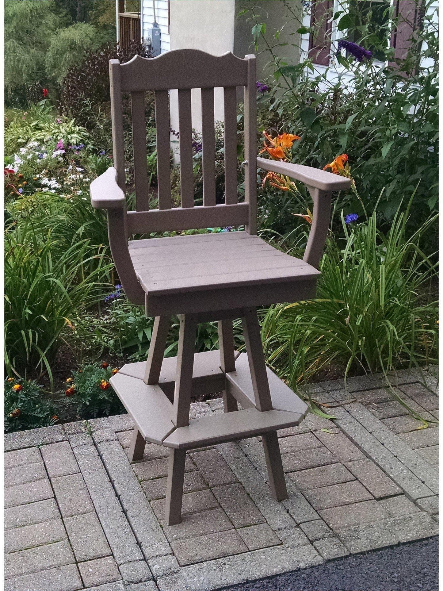 Bryton Park Poly Furniture Recycled Plastic Royal Swivel 3 Piece Bar Set with 44" Square Table - LEAD TIME TO SHIP 10 BUSINESS DAYS