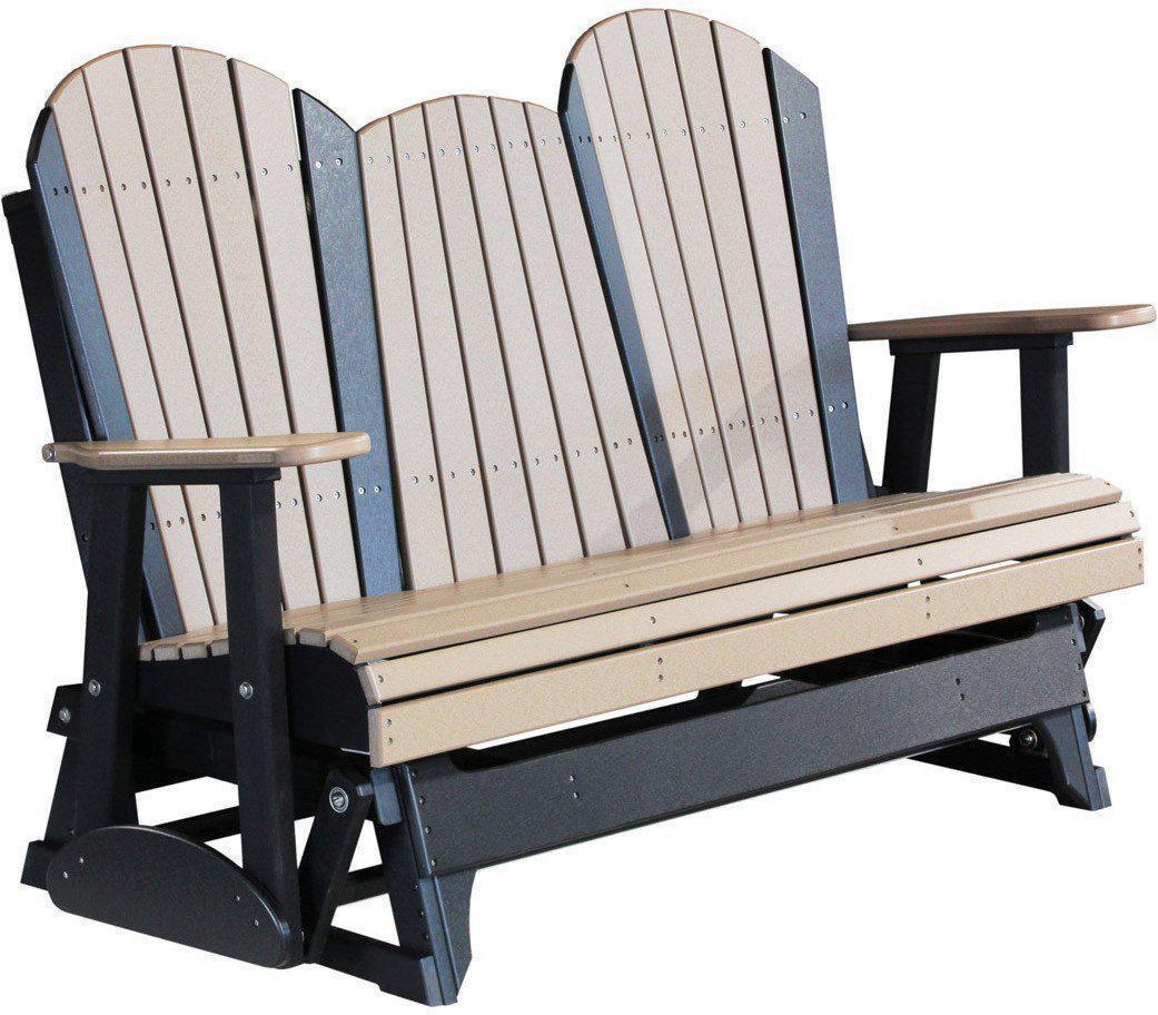 LuxCraft Recycled Plastic 5' Adirondack Glider Chair With Flip Down Center Console - Rocking Furniture