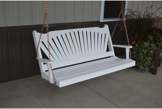 A & L Furniture Fanback Yellow Pine Fan 6ft Porch Swing  - Ships FREE in 5-7 Business days - Rocking Furniture