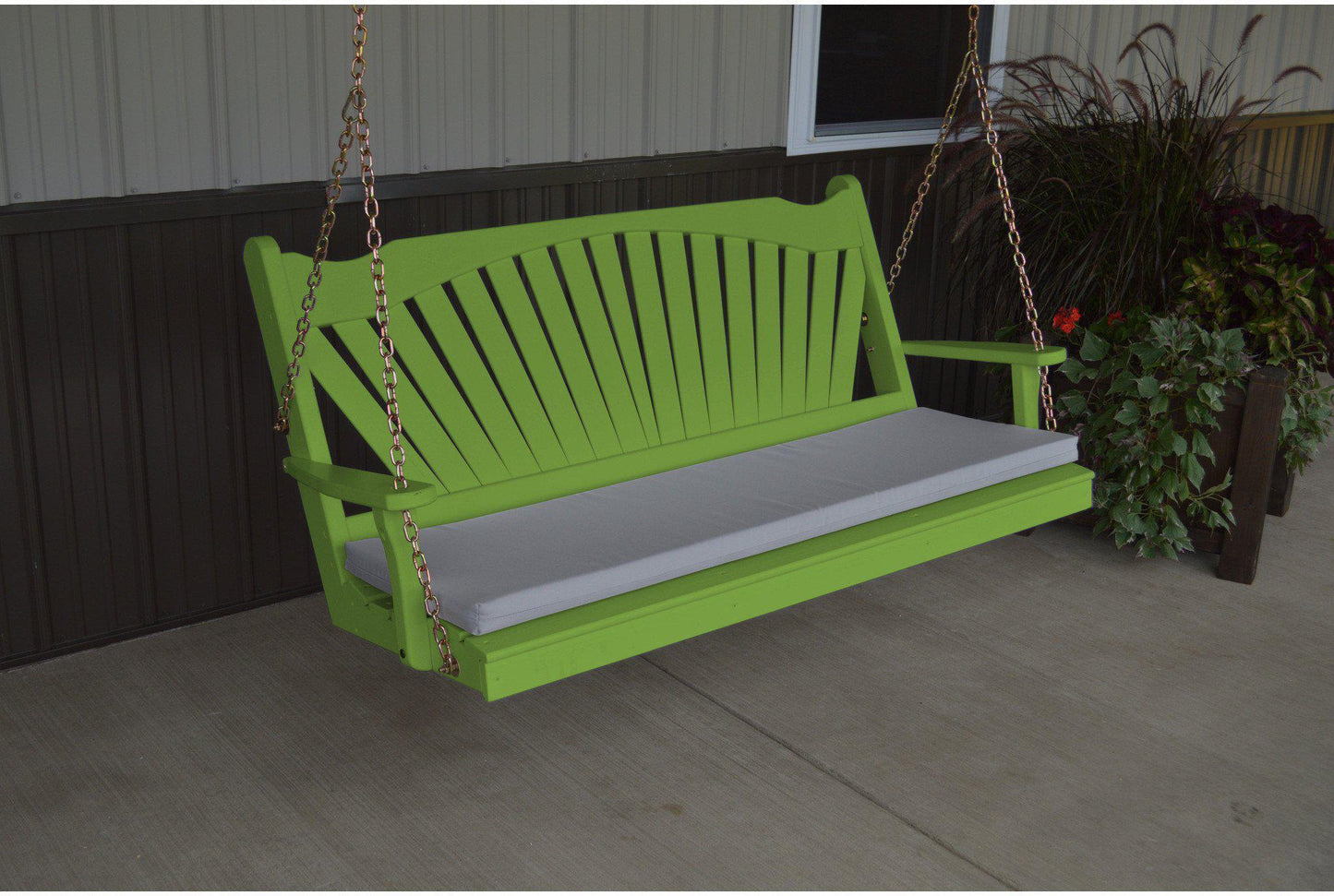 A & L Furniture Fanback Yellow Pine Fan 6ft Porch Swing  - Ships FREE in 5-7 Business days - Rocking Furniture