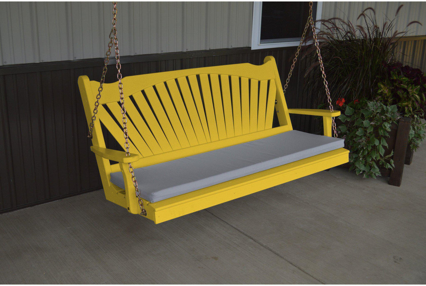 A & L Furniture Fanback Yellow Pine Fan 6ft Porch Swing  - Ships FREE in 5-7 Business days - Rocking Furniture