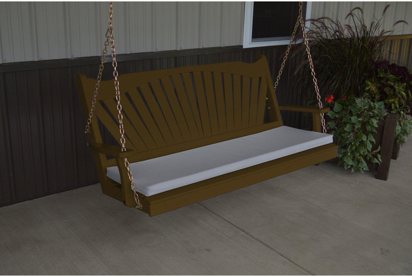 A & L Furniture Fanback Yellow Pine Fan 6ft Porch Swing  - Ships FREE in 5-7 Business days - Rocking Furniture