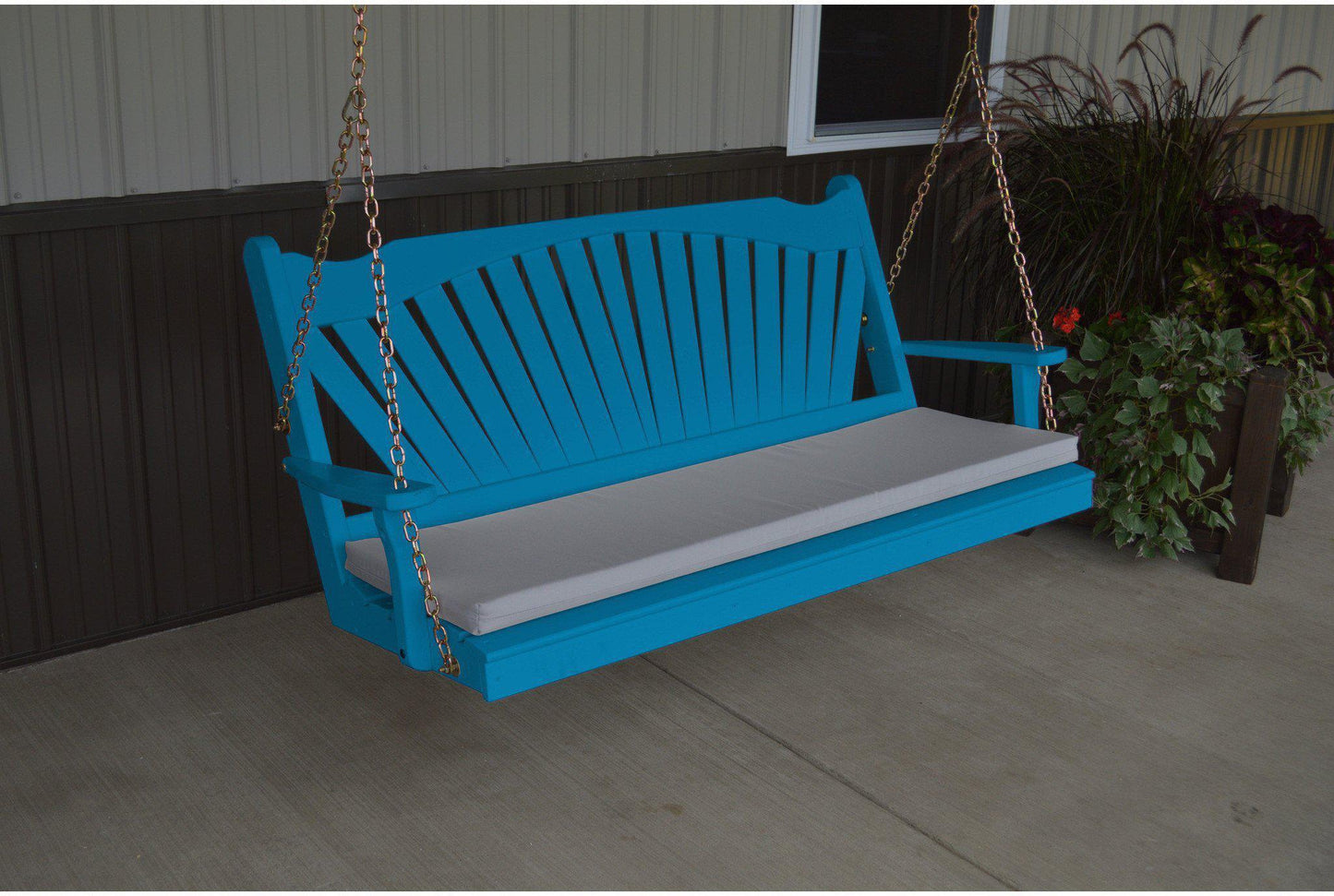 A & L Furniture Fanback Yellow Pine Fan 6ft Porch Swing  - Ships FREE in 5-7 Business days - Rocking Furniture
