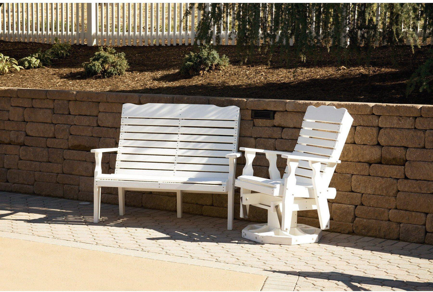 leisure lawns recycled plastic amish curve-back swivel glider chair set white