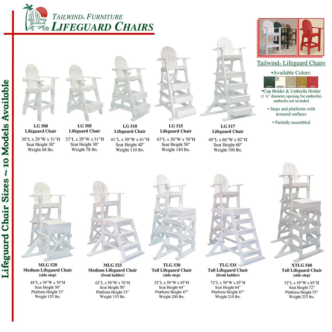 Tailwind Furniture Recycled Plastic Medium Lifeguard Chair with Side Step - MLG-520 - Seat Height: 50" - LEAD TIME TO SHIP 15 TO 20 BUSINESS DAYS
