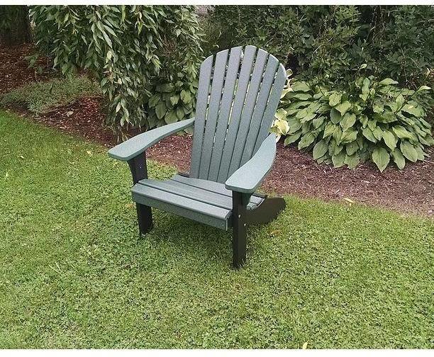 A & L Furniture Co. Amish Made Poly Fanback Adirondack Chair w/Black Frame  - Ships FREE in 5-7 Business days - Rocking Furniture