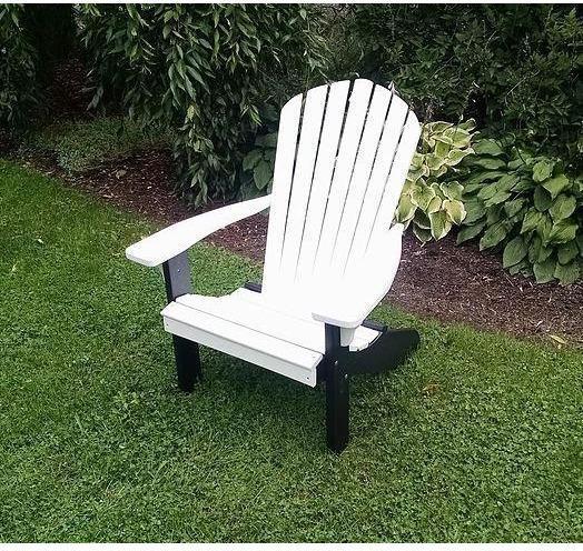 A & L Furniture Co. Amish Made Poly Fanback Adirondack Chair w/Black Frame  - Ships FREE in 5-7 Business days - Rocking Furniture