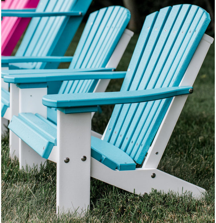 wildridge outdoor recycled plastic children's adirondack chair aruba blue on white side view